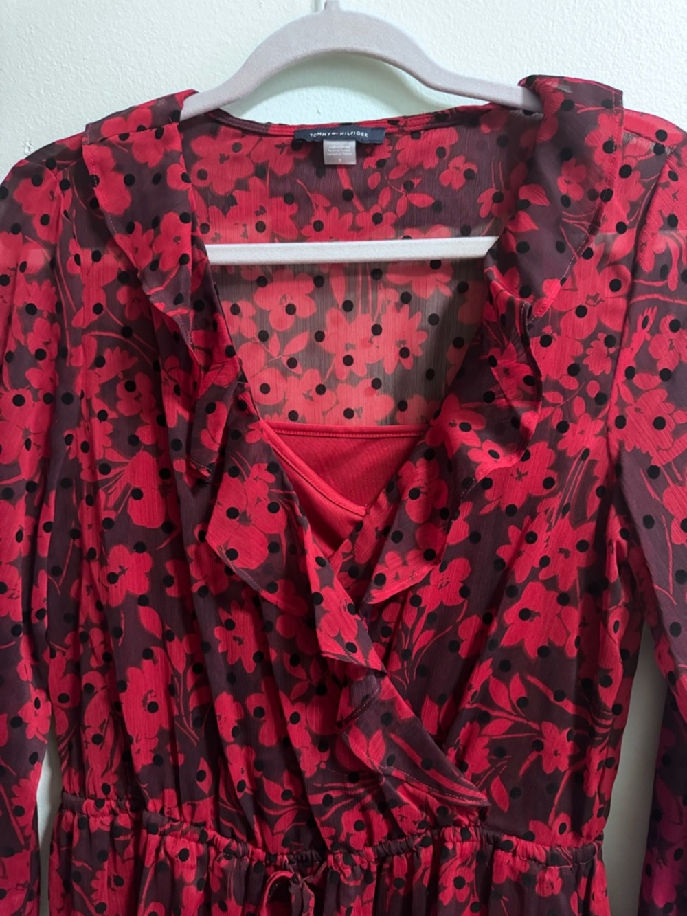 Tommy Hilfiger Red Floral Long-Sleeve Midi Dress - Picture 4 of 7